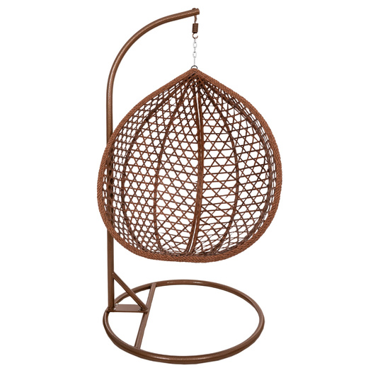 Kokon ogrodowy rattanowy z poduszkami fotel wiszący bujak huśtawka na metalowym stelażu brązowa