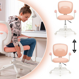 Fotel biurowy ergonomiczny obrotowe krzesło na kółkach dla dzieci regulowane różowe