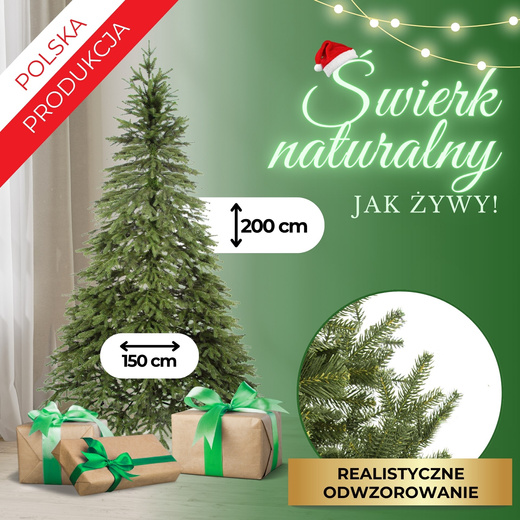Choinka sztuczna 200 cm premium świerk kaukaski PE