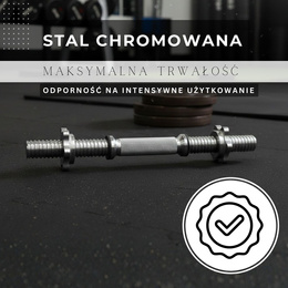 Gryf krótki 36 cm do hantli z zaciskami śr. 28 mm gwintowany, stal chromowana