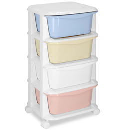 Regał na zabawki z 4 szufladami, pojemnik na kółkach, mobilny orgaznizer pastelowy