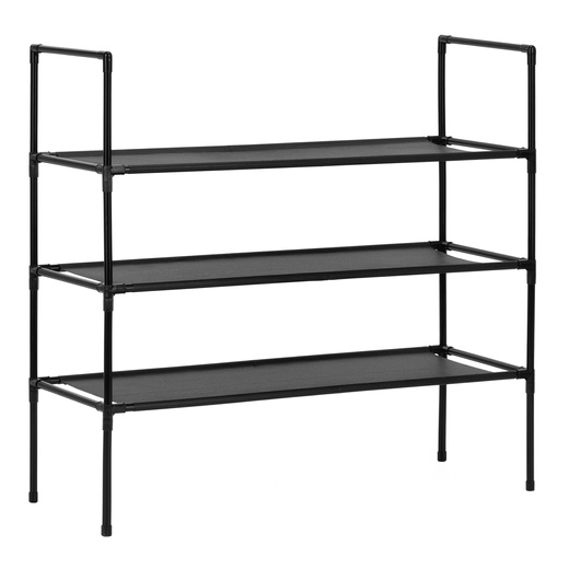Regał na buty 3 poziomy szafka metalowa z półkami na obuwie 70x72x28 cm czarna