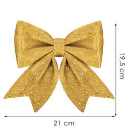 Kokardka świąteczna na choinkę 20 cm brokatowa zawieszka choinkowa złota