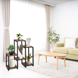 Kwietnik metalowy 79 cm stojak na kwiaty z 6 półkami loft czarny, ciemnobrązowy
