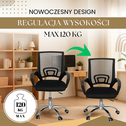 Fotel biurowy z regulacją nachylenia oparcia, krzesło obrotowe, czarny