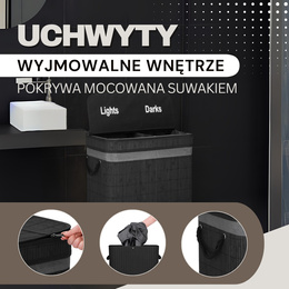 Kosz na pranie 100L z pokrywą czarny bambus dwukomorowy 