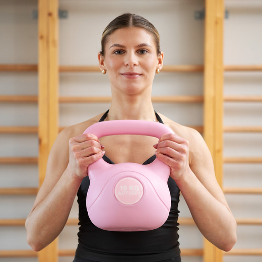 Kettlebell 10 kg odważnik, hantla do ćwiczeń ABS kula do treningu siłowego, różowa