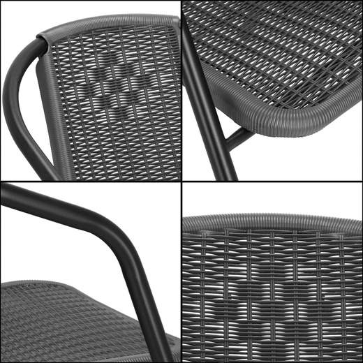 Meble ogrodowe zestaw na taras dla 4 osób: metalowe 4 krzesła i stół 140x80 cm czarno-szary