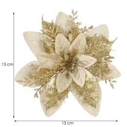 Gwiazda betlejemska, sztuczny kwiat, poinsecja kremowo-złota z brokatem na klipsie