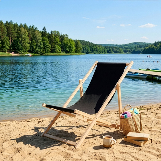 Leżak ogrodowy, drewniany z 3-stopniową regulacją, plażowy, balkonowy, czarny
