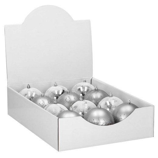 Bombki choinkowe 11 cm 12 szt.  zestaw ozdoby świąteczne zdobione srebrne