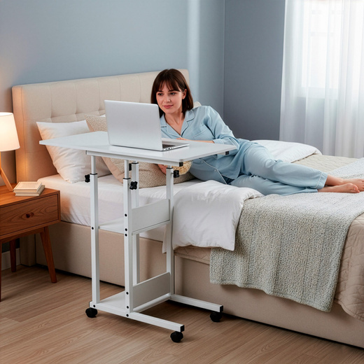 Stolik na kółkach regulowany 76-86 cm biurko mobilne pod laptopa biały