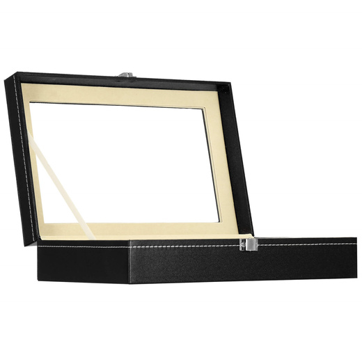 Szkatułka na zegarki 30x20x8 cm czarno-kremowa, ekoskóra organizer z 12 przegródkami
