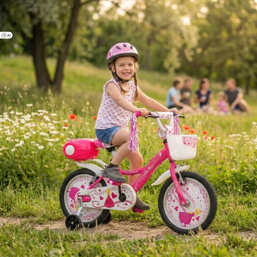 Rower dziecięcy EXP VISION PRINCESSE 16" TOPVELO dla dziewczynki, z koszykiem różowy