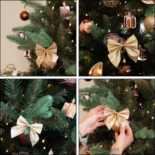 Kokardki świąteczne na choinkę 6 szt. brokatowe zawieszki choinkowe złote