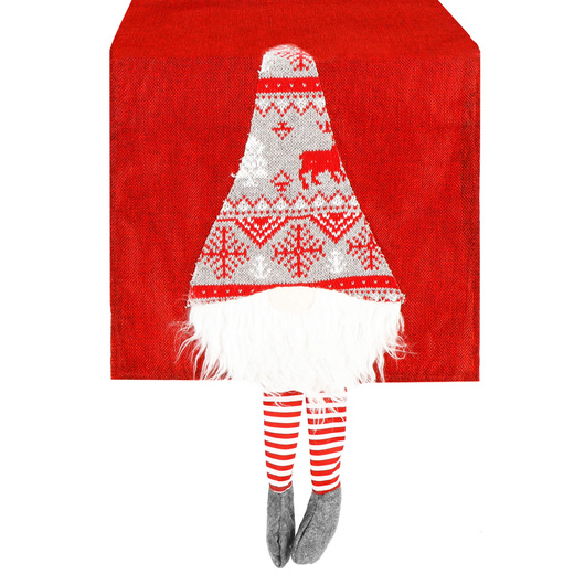 Bieżnik na stół 180x33cm obrus świąteczny z krasnalem czerwony