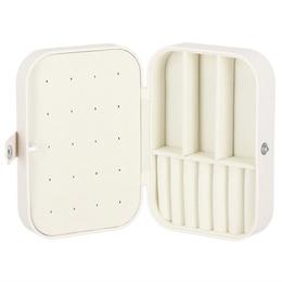 Szkatułka na biżuterię ekoskóra 16x11x5 cm kremowy z brokatem organizer z przegródkami