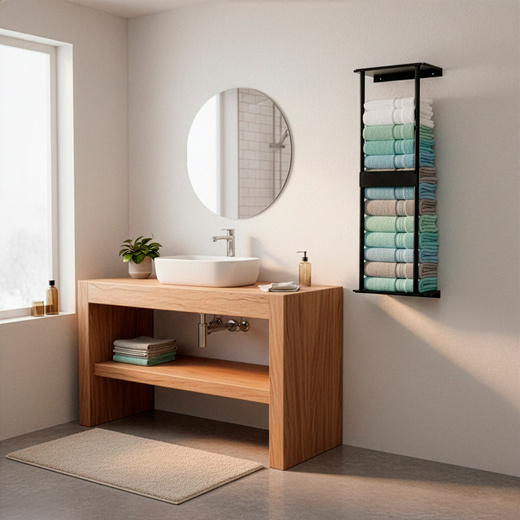 Wieszak łazienkowy, ścienna półka na ręczniki, pionowa, czarna