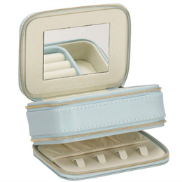Szkatułka na biżuterię ekoskóra 11,5x8,5x5,5 cm błękitny organizer z przegródkami i lusterkiem