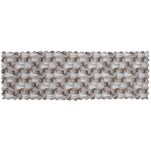Bieżnik na stół świąteczny 186x35cm obrus świąteczny z reniferami i choinkami szary