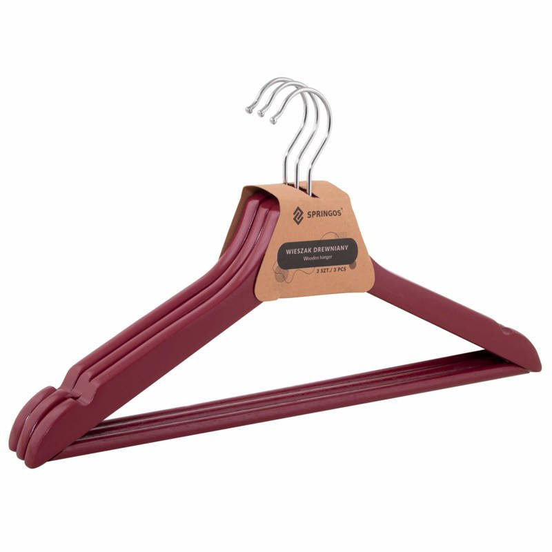 Wieszaki na ubrania drewniane zestaw 3 szt. bordowe