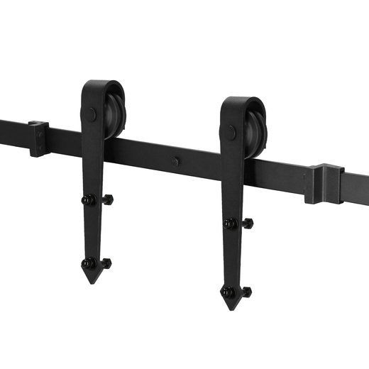 System do drzwi przesuwnych 200 cm prowadnica do 100 kg, barn door z ozdobnymi okuciami stal czarny