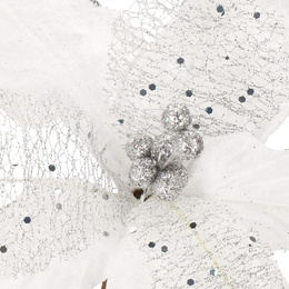 Gwiazda betlejemska 23 cm sztuczny kwiat, poinsecja biała z brokatem