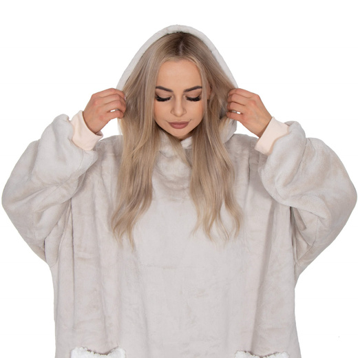 Kocobluza damska męska oversize koc bluza 2w1 z kapturem XXL ciepła jasnoszara