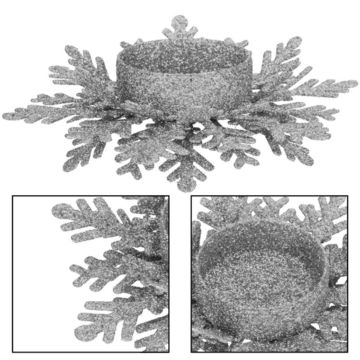 Świecznik świąteczny postawka na świeczkę brokatowa srebrna