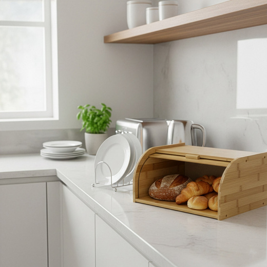 Chlebak bambusowy duży 38x28x18 cm zamykany szafka na pieczywo pojemnik z roletą