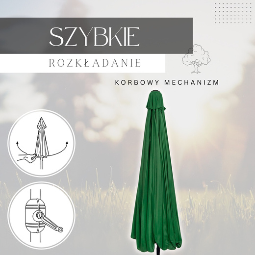 Parasol ogrodowy składany 410 cm duży na balkon zielony
