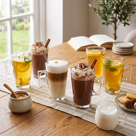 Szklanki do kawy latte mrożonej deserów 255 ml wysokie z uchem komplet 6 szt.