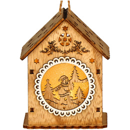 Zawieszka choinkowa domek świecąca ozdoba świąteczna drewniana na baterię