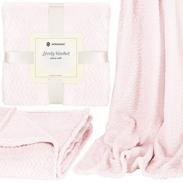 Narzuta na łóżko, pled 200x220 cm tłoczony, dwustronny koc na kanapę pudrowy róż