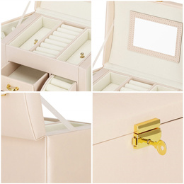 Szkatułka na biżuterię ekoskóra 17,5x12x13,5 cm jasny różowy organizer z przegródkami