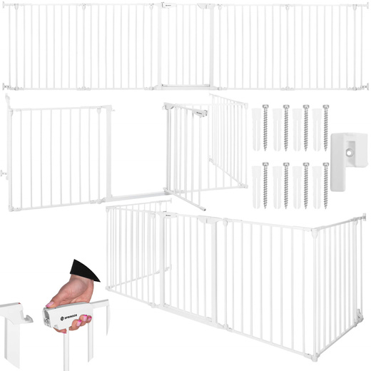 Bramka zabezpieczająca z barierkami 5 elementow 318 cm biała