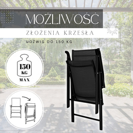 Meble ogrodowe 4 krzesła, stół ze szkłem hartowanym zestaw na taras czarny