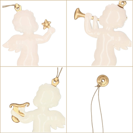 Świąteczne zawieszki 7cm metalowe aniołki zestaw 3 szt. kremowy