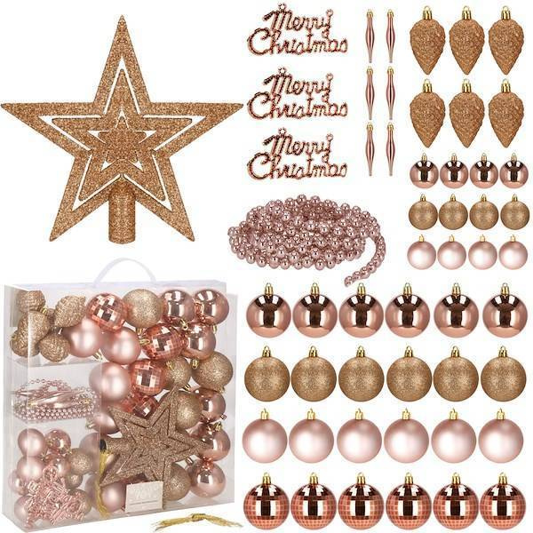 Bombki choinkowe 51 szt. ozdoby świąteczne zestaw rose gold