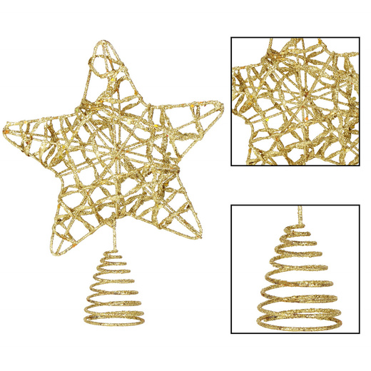 Zawieszka choinkowa złota gwiazdka na czubek choinki brokatowa