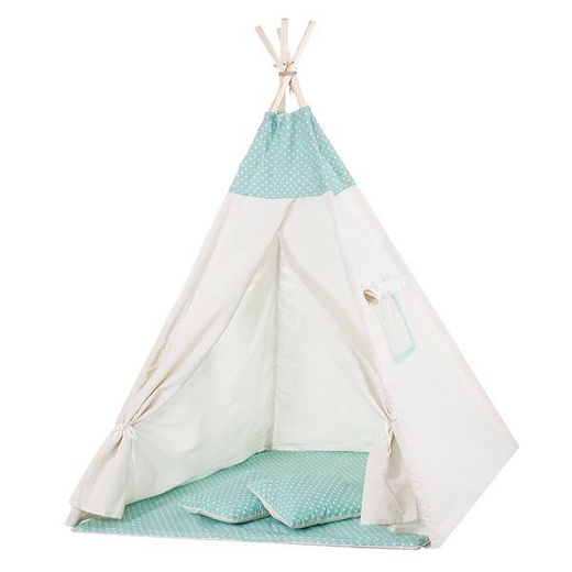 Namiot Tipi dla dzieci wigwam miętowy w kropki 