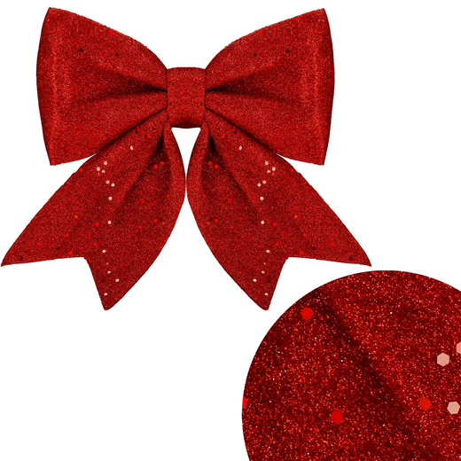 Kokardka świąteczna na choinkę 20 cm brokatowa zawieszka choinkowa czerwona