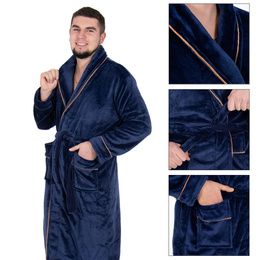 Szlafrok męski z polaru rozm. L/XL z paskiem granatowy