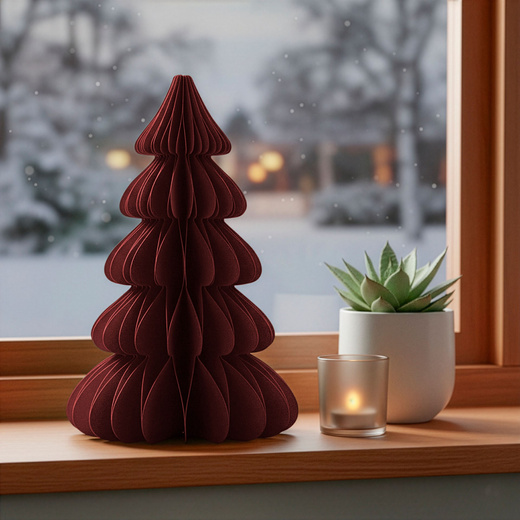 Papierowa choinka 30 cm ozdoba świąteczna dekoracja 3D z magnesem bordowa