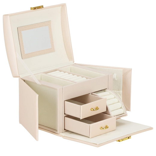 Szkatułka na biżuterię ekoskóra 17,5x12x13,5 cm jasny różowy organizer z przegródkami