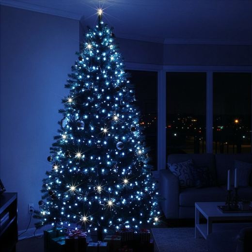 Lampki choinkowe 300 led niebieski + biały zimny flash 15m oświetlenie świąteczne IP44