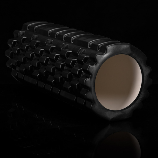 Wałek do masażu, średnio twardy, roller z wypustkami, czarny