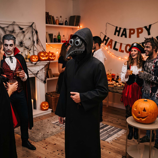 Strój na Halloween Doktor Plaga kostium peleryna z kapturem, maska kruk przebranie L/XL