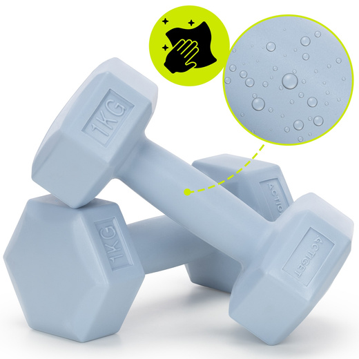 Ciężarki 2x1kg hexagonalne do ćwiczeń fitness hantle zestaw 2 szt. jasno niebieskie