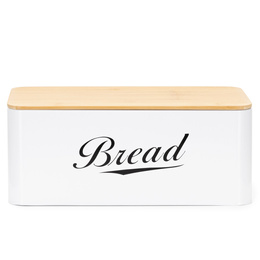 Chlebak metalowy, zamykany z bambusową deską, pojemnik na pieczywo, biały